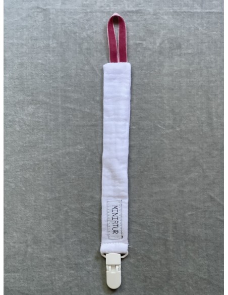 Chupetero Blanco Gasa Terciopelo Rosa