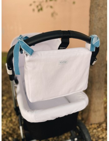 Bolsa Lazo Terciopelo Azul Blanca de Piqué