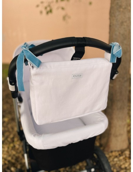 Bolsa Lazo Terciopelo Azul Blanca de Piqué