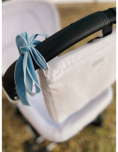 Bolsa Lazo Terciopelo Azul Blanca de Piqué