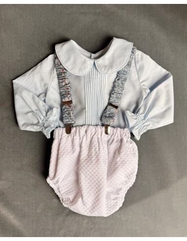 Camisita Viyela Jaretas Celeste Manga Larga