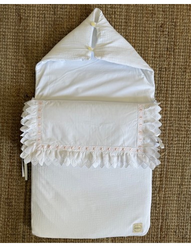 Saco de Capazo/Mini Cuna Gasa Picos Raso Rosa