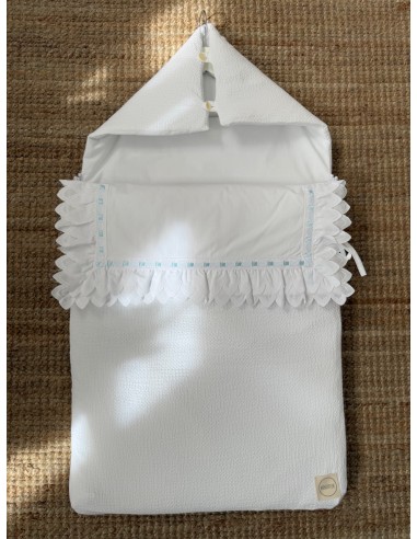 Saco de Capazo/Mini Cuna Thompson Picos Raso Celeste