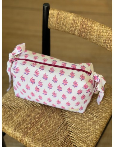 Bolsa Neceser India Blanca y Rosa