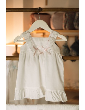 Camisón Tira Bordada Perforada Lazo Rosa