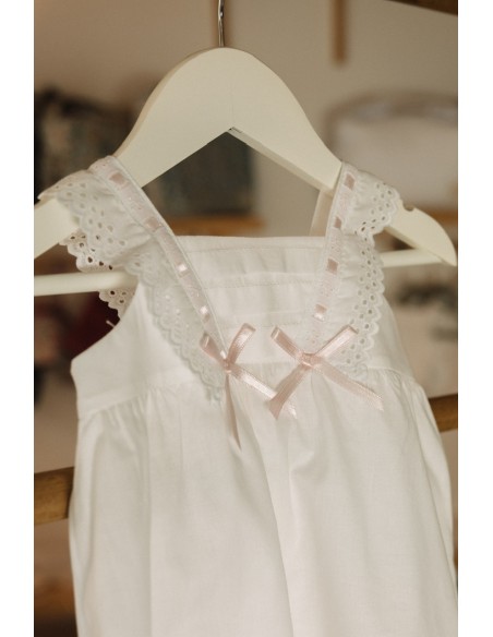Camisón Tira Bordada Perforada Lazo Rosa