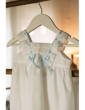 Camisón Tira Bordada Perforada Lazo Celeste