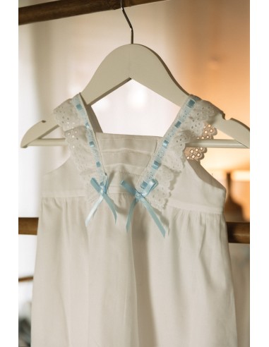 Camisón Tira Bordada Perforada Lazo Celeste