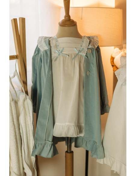 Camisón Tira Bordada Perforada Lazo Celeste