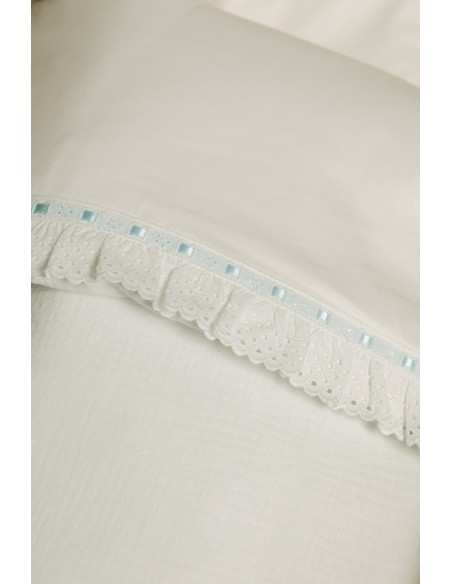 Saco de Capazo/Mini Cuna Gasa Perforado Raso Celeste