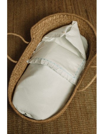 Saco de Capazo/Mini Cuna Gasa Perforado Raso Celeste