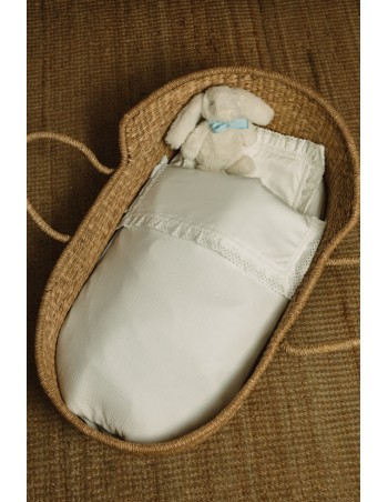 Saco de Capazo/Mini Cuna Gasa Perforado Terciopelo Blanco