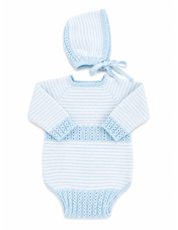 Conjunto Ochitos Lana Rayas Celeste Bebé Edición Limitada
