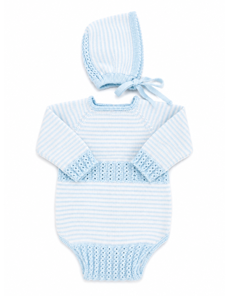Conjunto Ochitos Lana Rayas Celeste Bebé Edición Limitada
