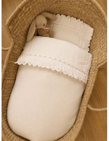Saco de Capazo/Mini Cuna Gasa Picos Raso Rosa